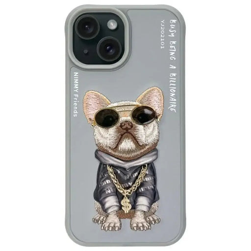 Калъф Nimmy Glasses Cool Dog за iPhone 15 - сив