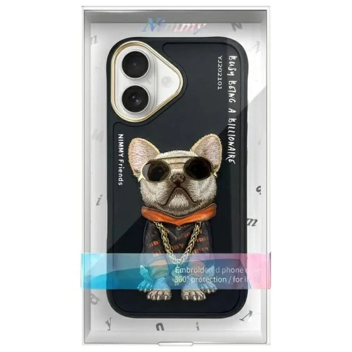 Калъф Nimmy Glasses Cool Dog за iPhone 16 - черен