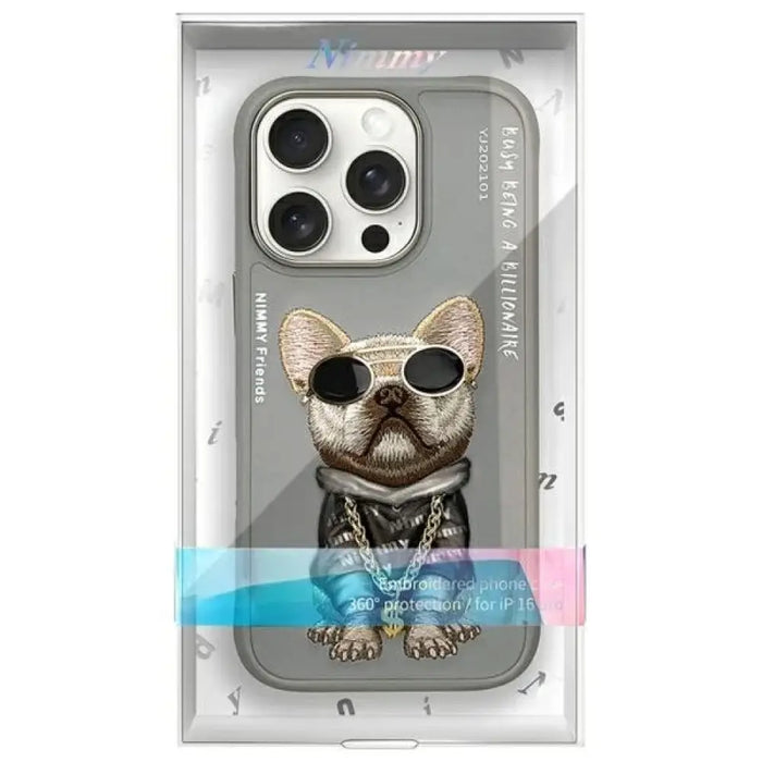 Калъф Nimmy Glasses Cool Dog за iPhone 16 Pro - сив