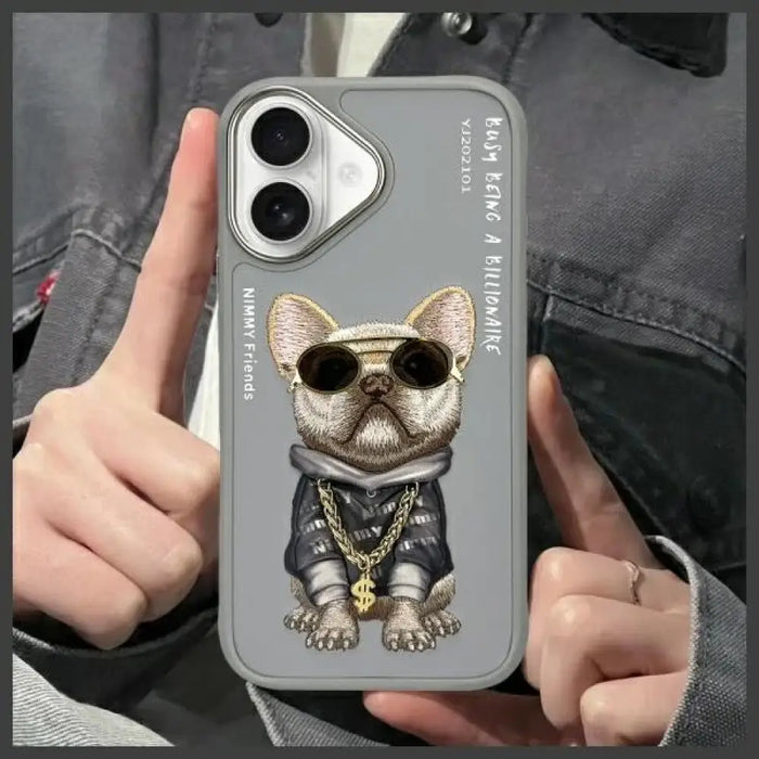 Калъф Nimmy Glasses Cool Dog за iPhone 16 - сив