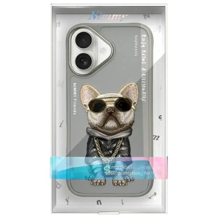 Калъф Nimmy Glasses Cool Dog за iPhone 16 - сив