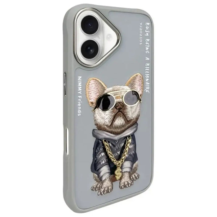 Калъф Nimmy Glasses Cool Dog за iPhone 16 - сив