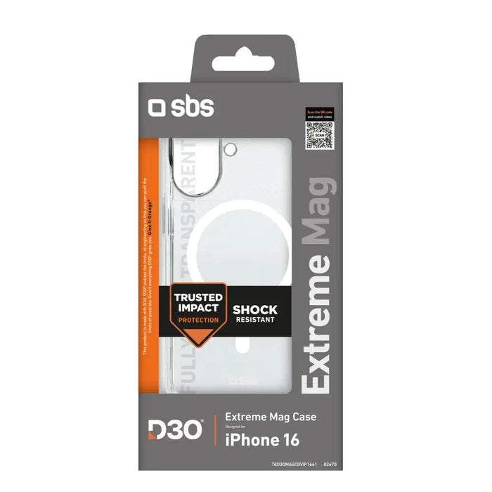 Калъф SBS Extreme Mag D3O MagSafe за iPhone 16 - прозрачен