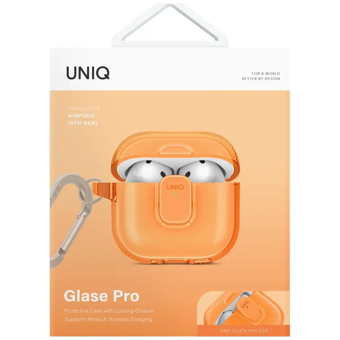 Калъф Uniq Glase Pro за AirPods 4 - оранжев