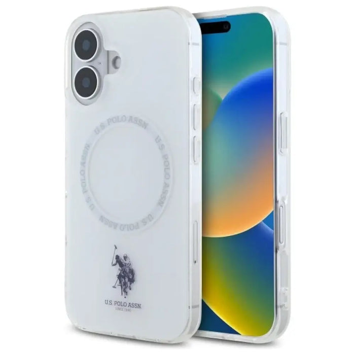 Калъф US Polo IML Ring MagSafe за iPhone 16 - бял