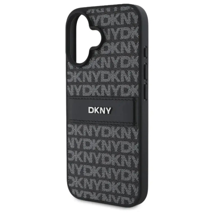 Калъф за iPhone 16 DKNY Texture Pattern Tonal Stripe - черен