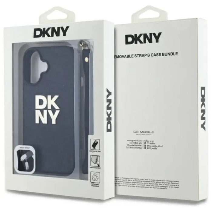 Калъф за iPhone 16 с лого и каишка на DKNY - черен