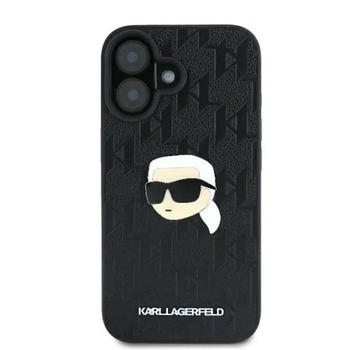 Калъф за iPhone 16 с монограм Karl Head Pin - черен
