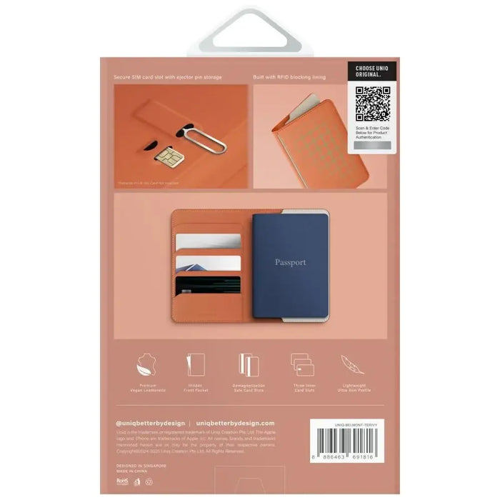 Калъф за паспорт Uniq Belmont с блокиране на RFID - слонова
