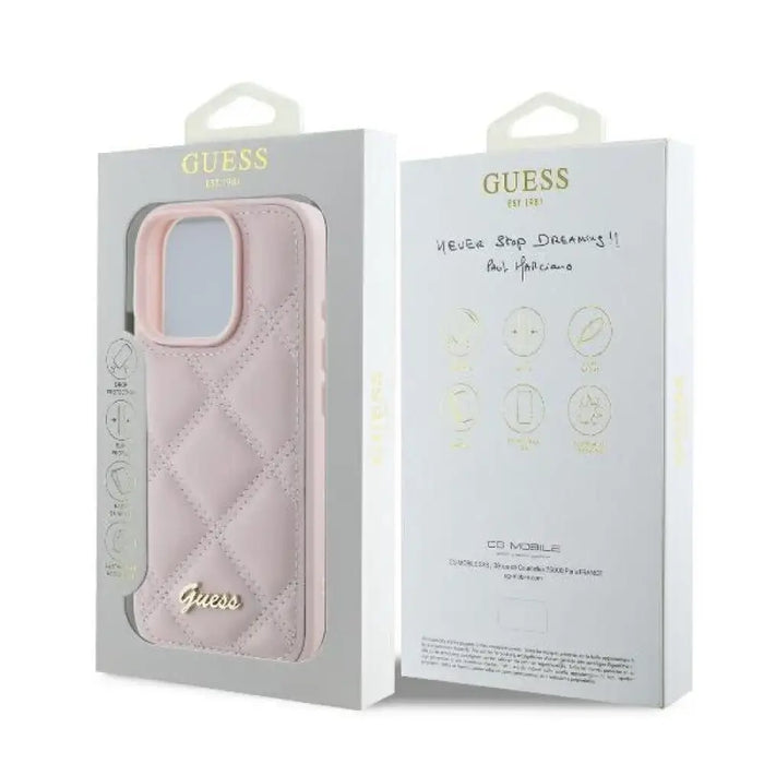 Калъф Guess Quilted Metal Logo iPhone 16 Pro - розов