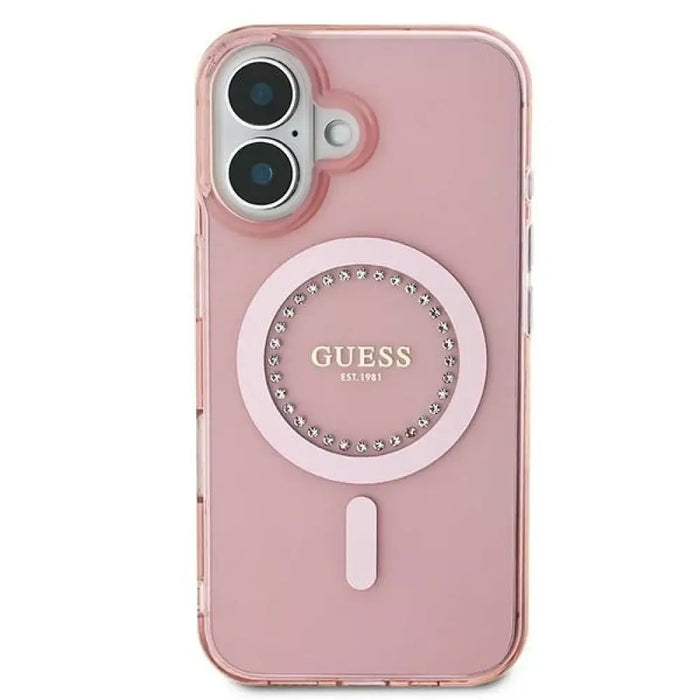 Калъф Guess IML Rhinestones MagSafe за iPhone 16 - розов