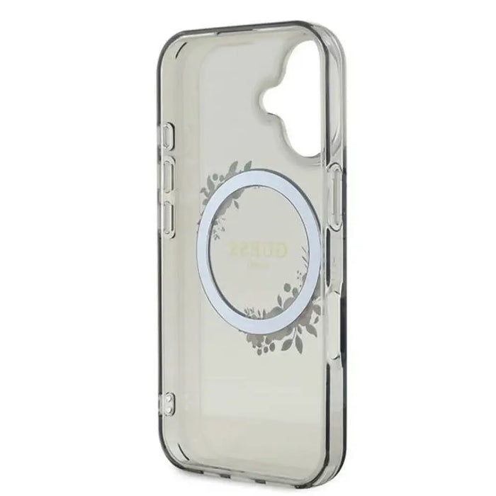 Калъф Guess IML Flowers Wreath MagSafe за iPhone 16 - черен