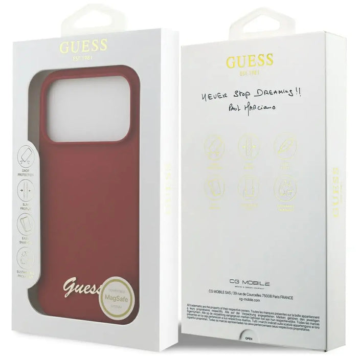 Калъф Guess Silicone Script Metal Logo MagSafe за iPhone 17