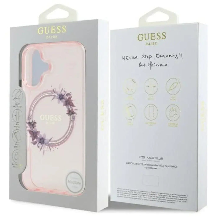 Калъф Guess IML Flowers Wreath MagSafe за iPhone 16 - розов