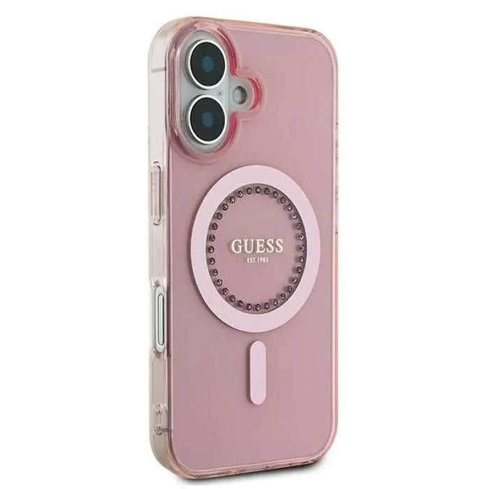 Калъф Guess IML Rhinestones MagSafe за iPhone 16 - розов