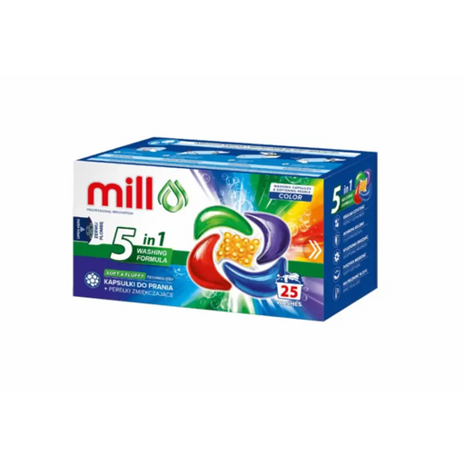 Капсули за пране MILL PRO 5k + омекотяващи перли COLOR 25