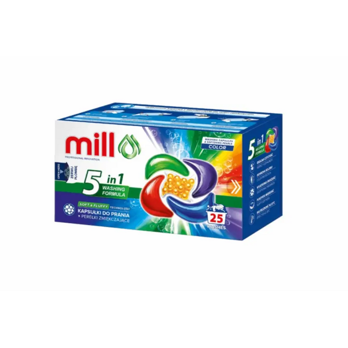 Капсули за пране MILL PRO 5k + омекотяващи перли COLOR 25