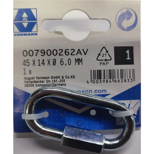 КАРАБИНА ОВАЛ С ГАЙКА VRN 6MM 45/7.5X14