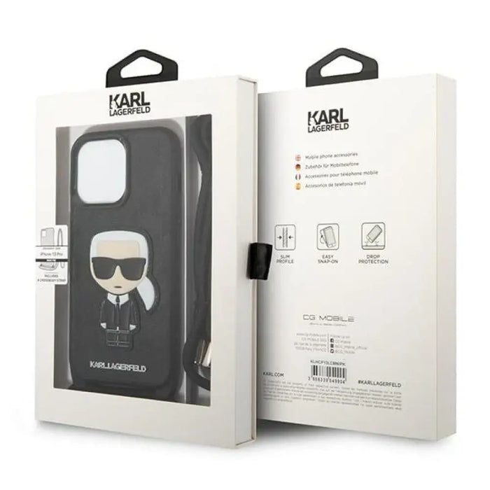 Karl Lagerfeld Leather Monogram Patch and Cord Iconik Case