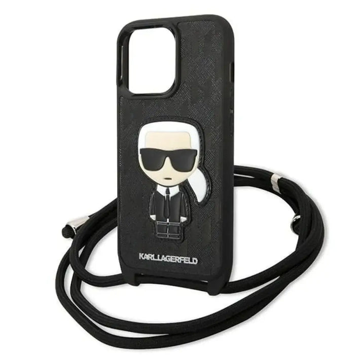 Karl Lagerfeld Leather Monogram Patch and Cord Iconik Case