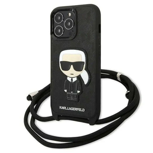 Karl Lagerfeld Leather Monogram Patch and Cord Iconik Case