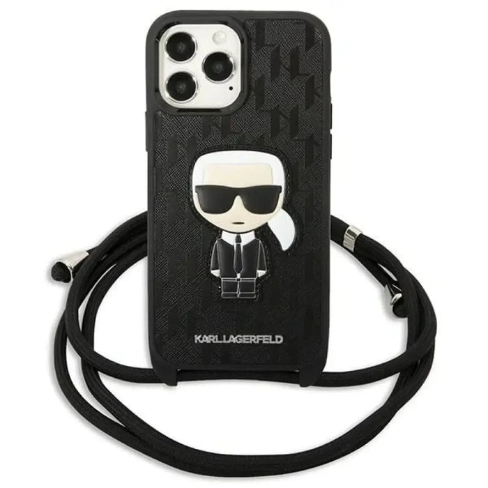 Karl Lagerfeld Leather Monogram Patch and Cord Iconik Case