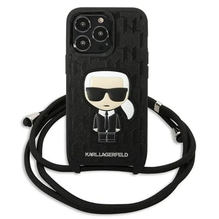 Karl Lagerfeld Leather Monogram Patch and Cord Iconik Case