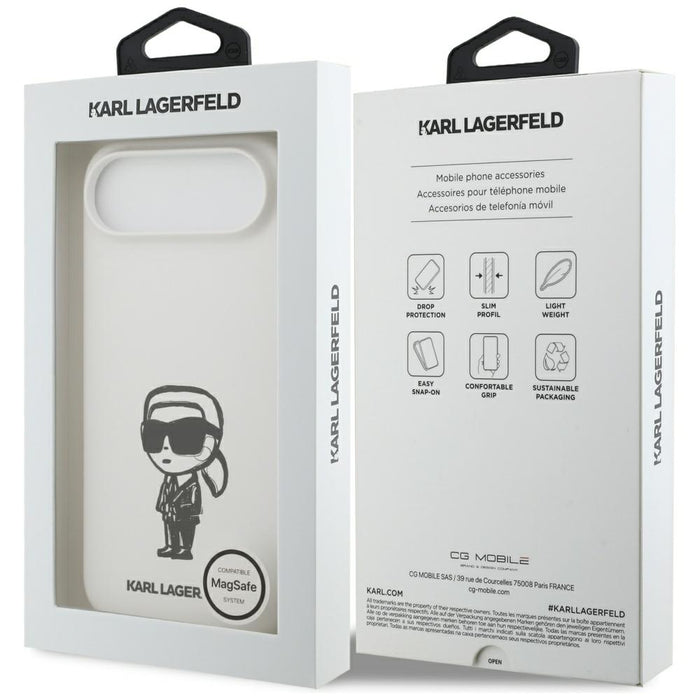 Силиконов калъф Karl Lagerfeld Karl Sketch & Logo MagSafe за iPhone 17 Air - бял