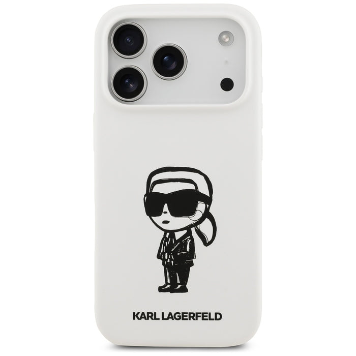 Силиконов калъф Karl Lagerfeld Karl Sketch & Logo MagSafe за iPhone 17 Pro - бял