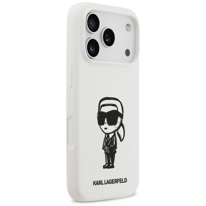 Силиконов калъф Karl Lagerfeld Karl Sketch & Logo MagSafe за iPhone 17 Pro - бял