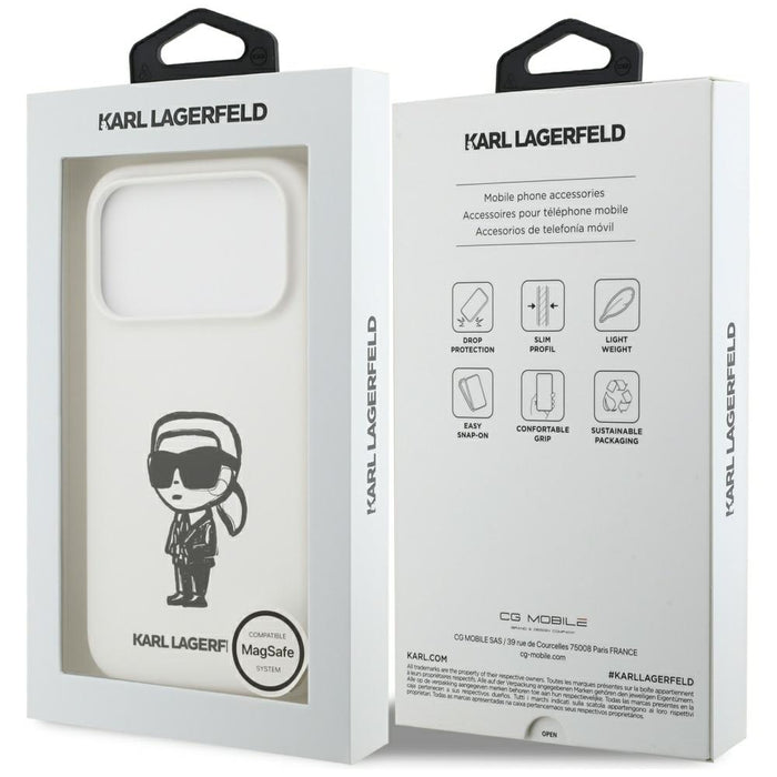 Силиконов калъф Karl Lagerfeld Karl Sketch & Logo MagSafe за iPhone 17 Pro - бял