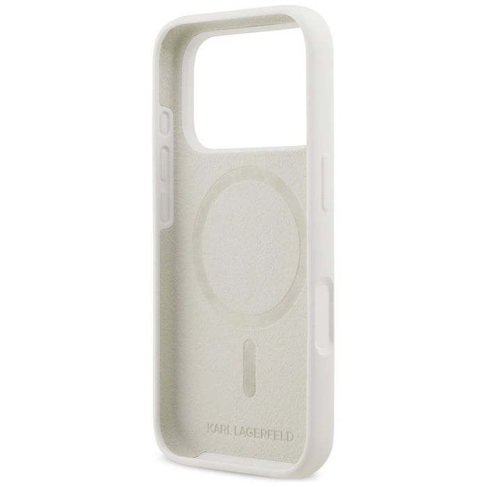 Силиконов калъф Karl Lagerfeld Karl Sketch & Logo MagSafe за iPhone 17 Pro - бял
