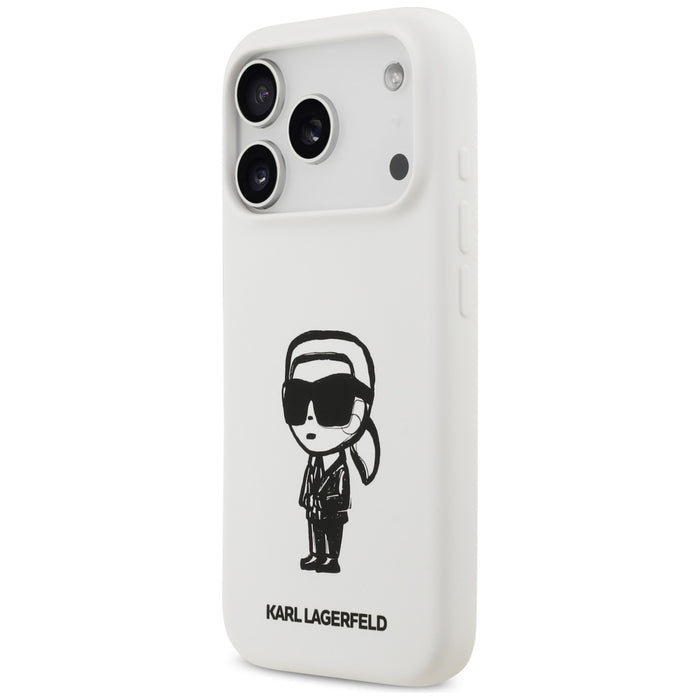 Силиконов калъф Karl Lagerfeld Karl Sketch & Logo MagSafe за iPhone 17 Pro - бял