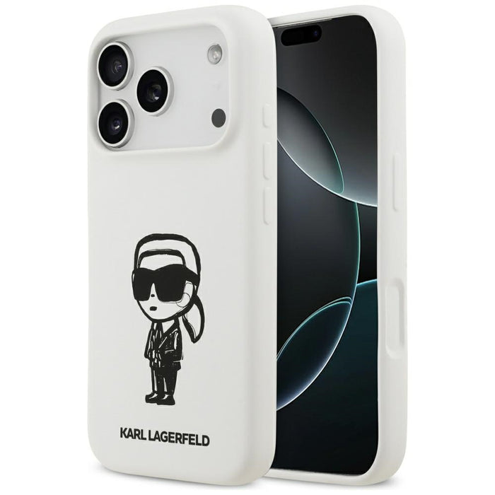 Силиконов калъф Karl Lagerfeld Karl Sketch & Logo MagSafe за iPhone 17 Pro - бял