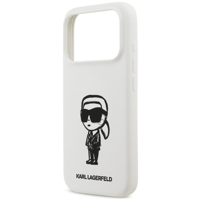 Силиконов калъф Karl Lagerfeld Karl Sketch & Logo MagSafe за iPhone 17 Pro - бял