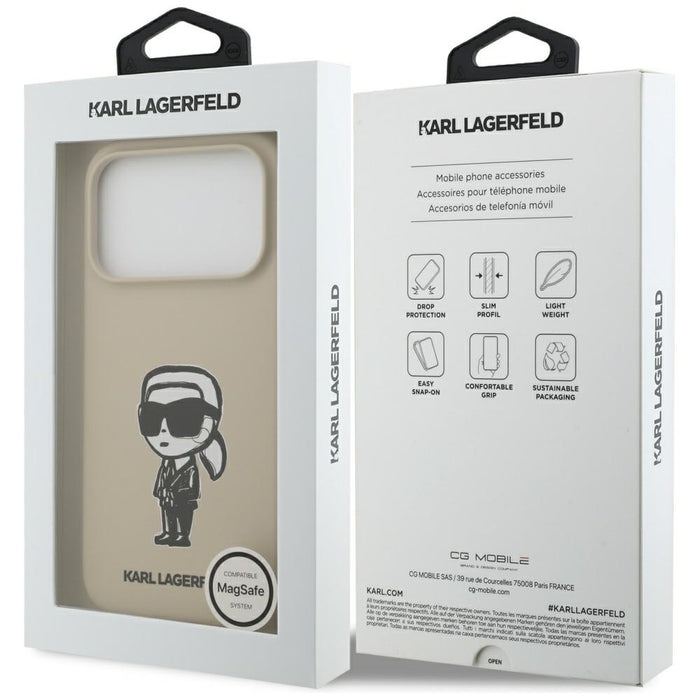 Силиконов калъф Karl Lagerfeld Karl Sketch & Logo MagSafe за iPhone 17 Pro - кафяв