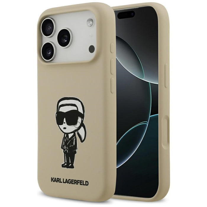 Силиконов калъф Karl Lagerfeld Karl Sketch & Logo MagSafe за iPhone 17 Pro - кафяв