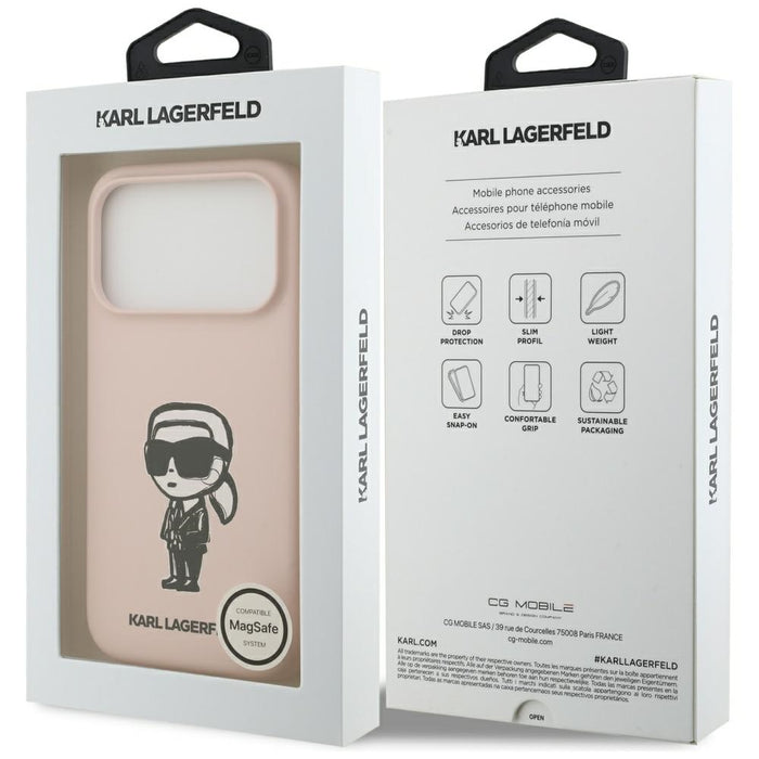 Силиконов калъф Karl Lagerfeld Karl Sketch & Logo MagSafe за iPhone 17 Pro Max - розов