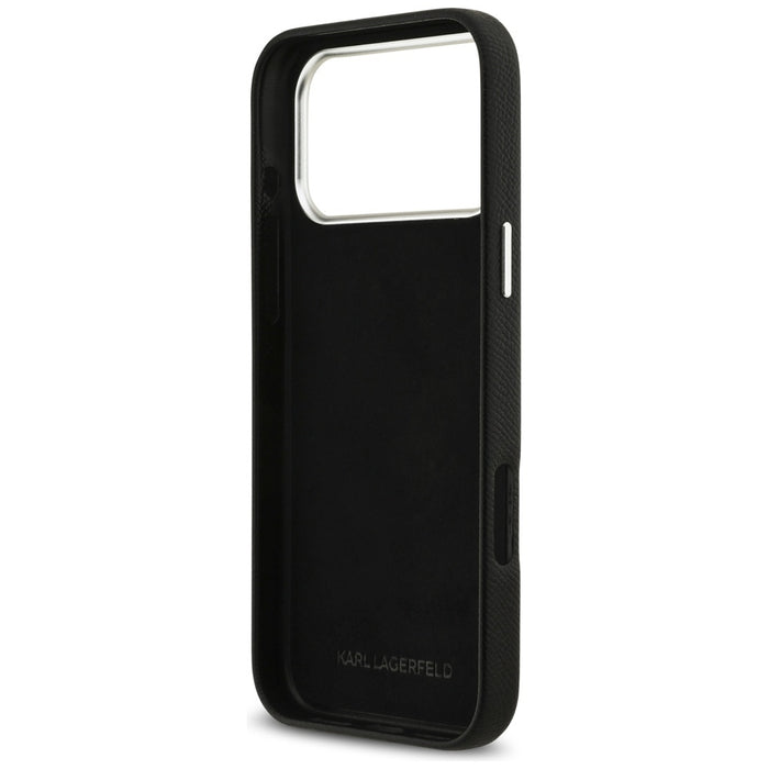 Кейс с лого на Karl Lagerfeld FW Grained Signature за iPhone 17 Pro Max - черен