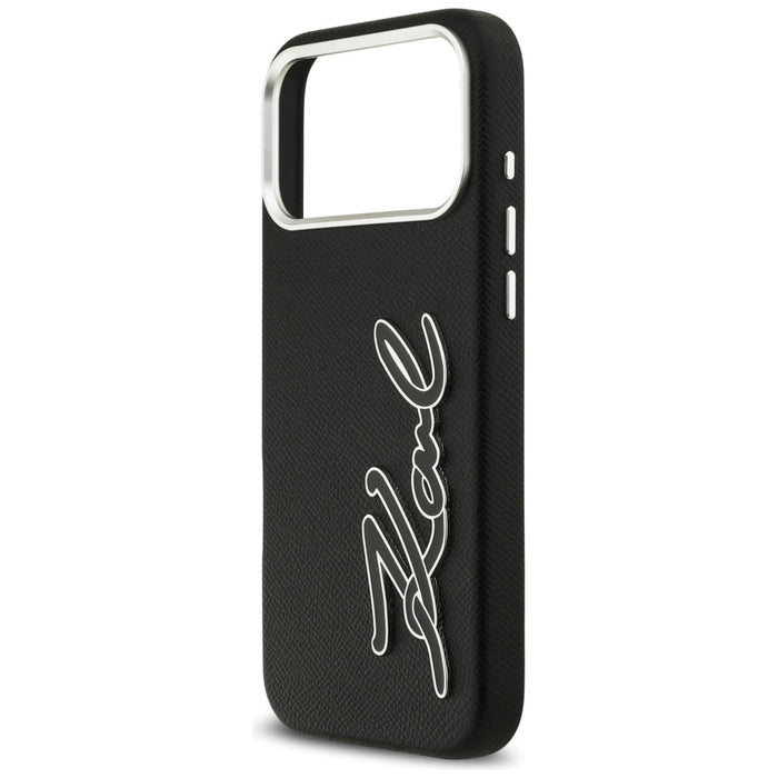 Кейс с лого на Karl Lagerfeld FW Grained Signature за iPhone 17 Pro Max - черен