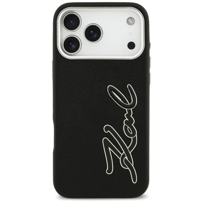 Кейс с лого на Karl Lagerfeld FW Grained Signature за iPhone 17 Pro Max - черен