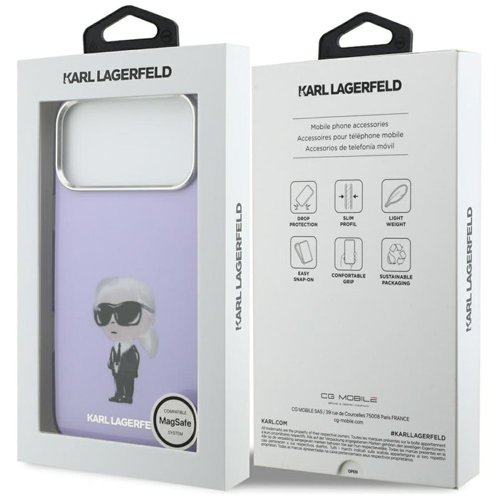 Кейс Karl Lagerfeld IML Aquarelle Karl & Choupette & Logo MagSafe за iPhone 17 Pro Max - лилав
