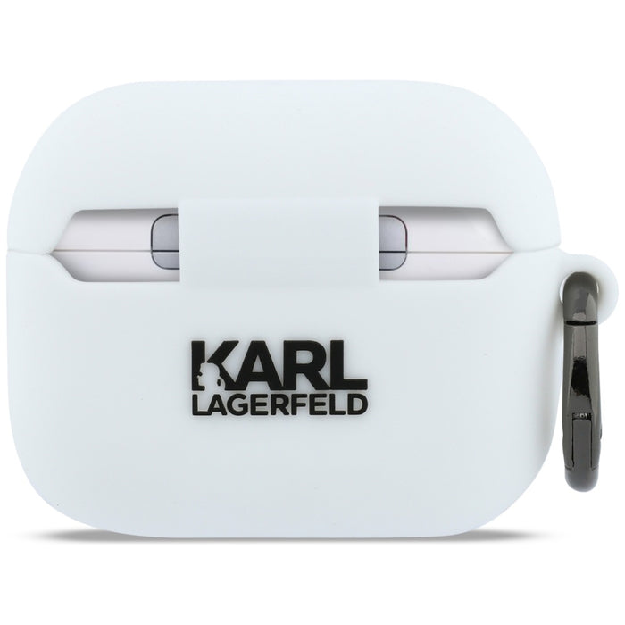 Силиконов калъф Karl Lagerfeld с 3D глава и каишка за AirPods Pro 3 - бял