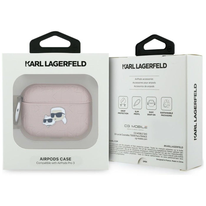 Калъф Karl Lagerfeld Monogram Karl & Choupette Head за AirPods Pro 3 - Розов