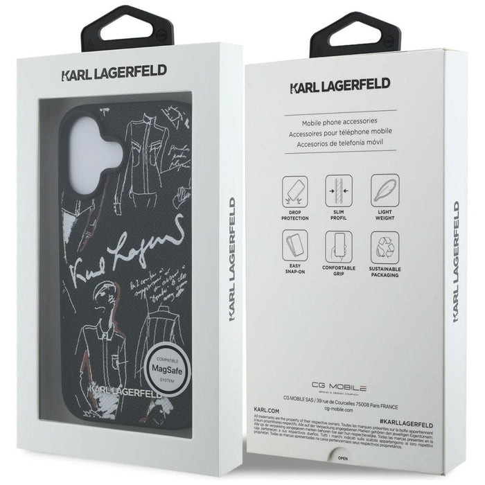 Кейс MagSafe с шарка и лого на Karl Lagerfeld за iPhone 16 - черен