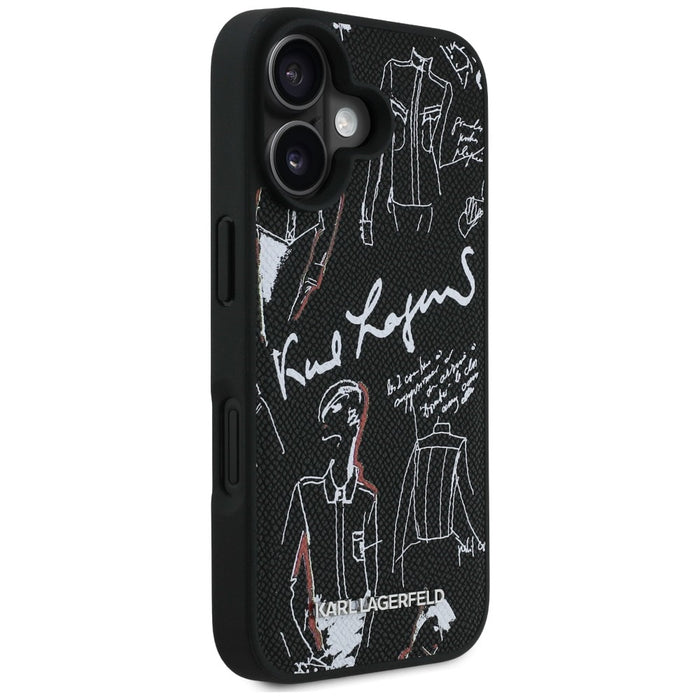 Кейс MagSafe с шарка и лого на Karl Lagerfeld за iPhone 16 - черен