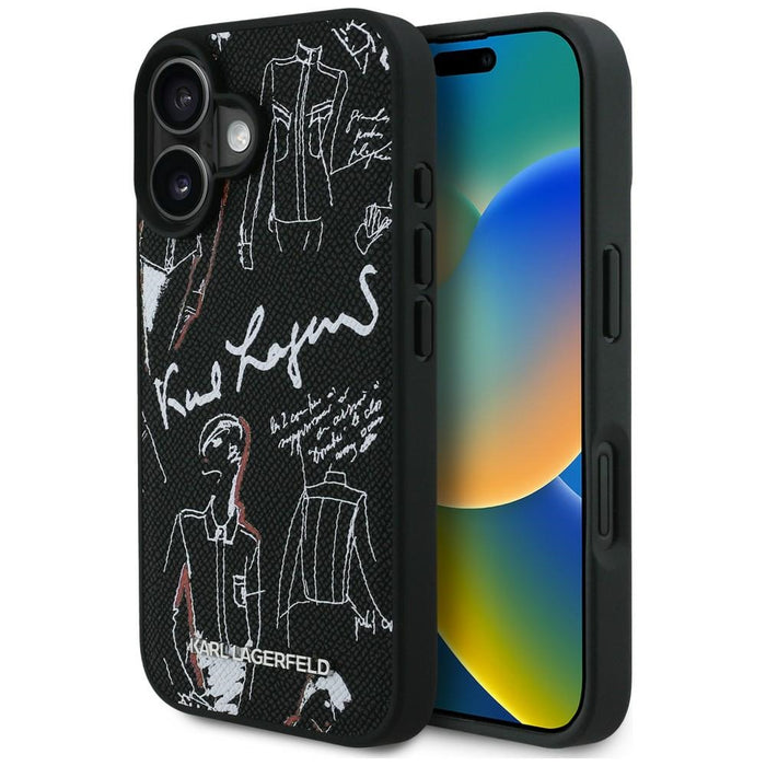 Кейс MagSafe с шарка и лого на Karl Lagerfeld за iPhone 16 - черен