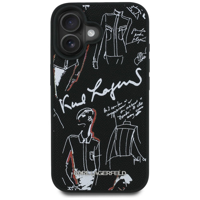 Кейс MagSafe с шарка и лого на Karl Lagerfeld за iPhone 16 - черен