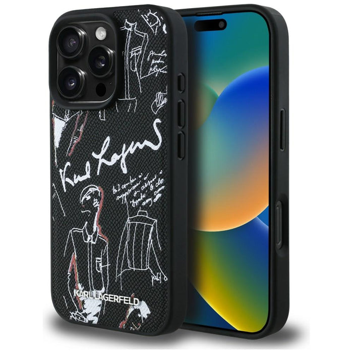 Кейс MagSafe с шарка и лого на Karl Lagerfeld за iPhone 16 Pro - черен