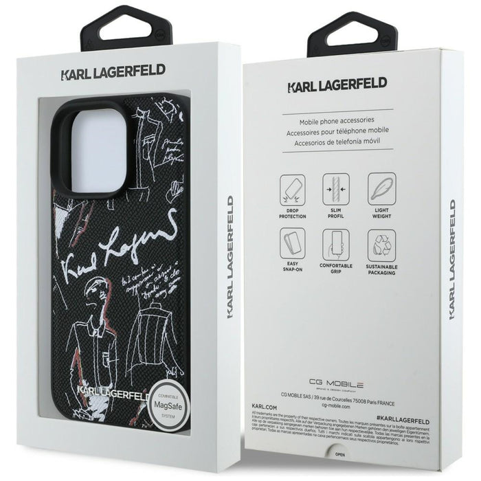 Кейс MagSafe с шарка и лого на Karl Lagerfeld за iPhone 16 Pro - черен